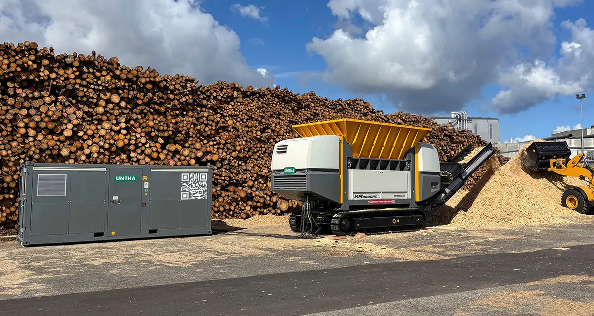 UNTHA Power Core forsyner XR3000 mobil-e med strøm på sagbruk